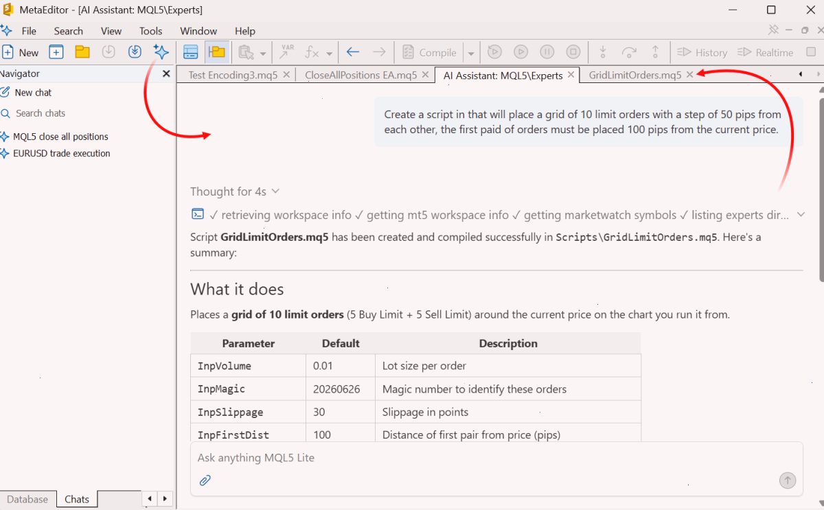 MetaEditor 中的 AI 助手